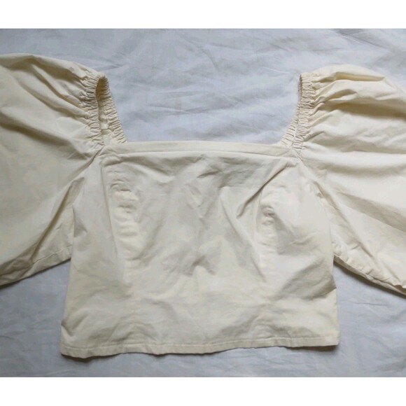 DKNY Milkmaid Style Cottage Core Ivory Peasant Blouse Puff Sleeve Womens Small - Picture 2 of 11